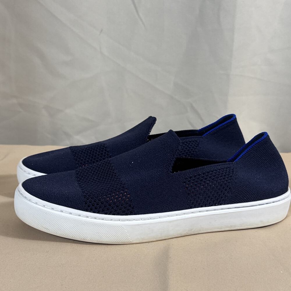 Rothys Womens Navy Blue Knit Slip On Sneakers White Sole Loafers Comfort Shoes